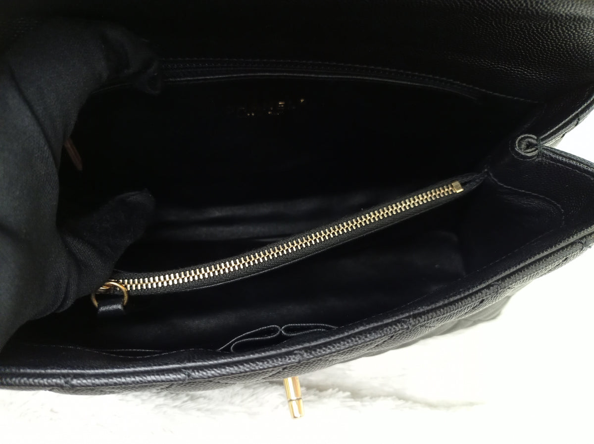 Chanel Coco Handle Medium Caviar Black Handle Lizard GHW #23