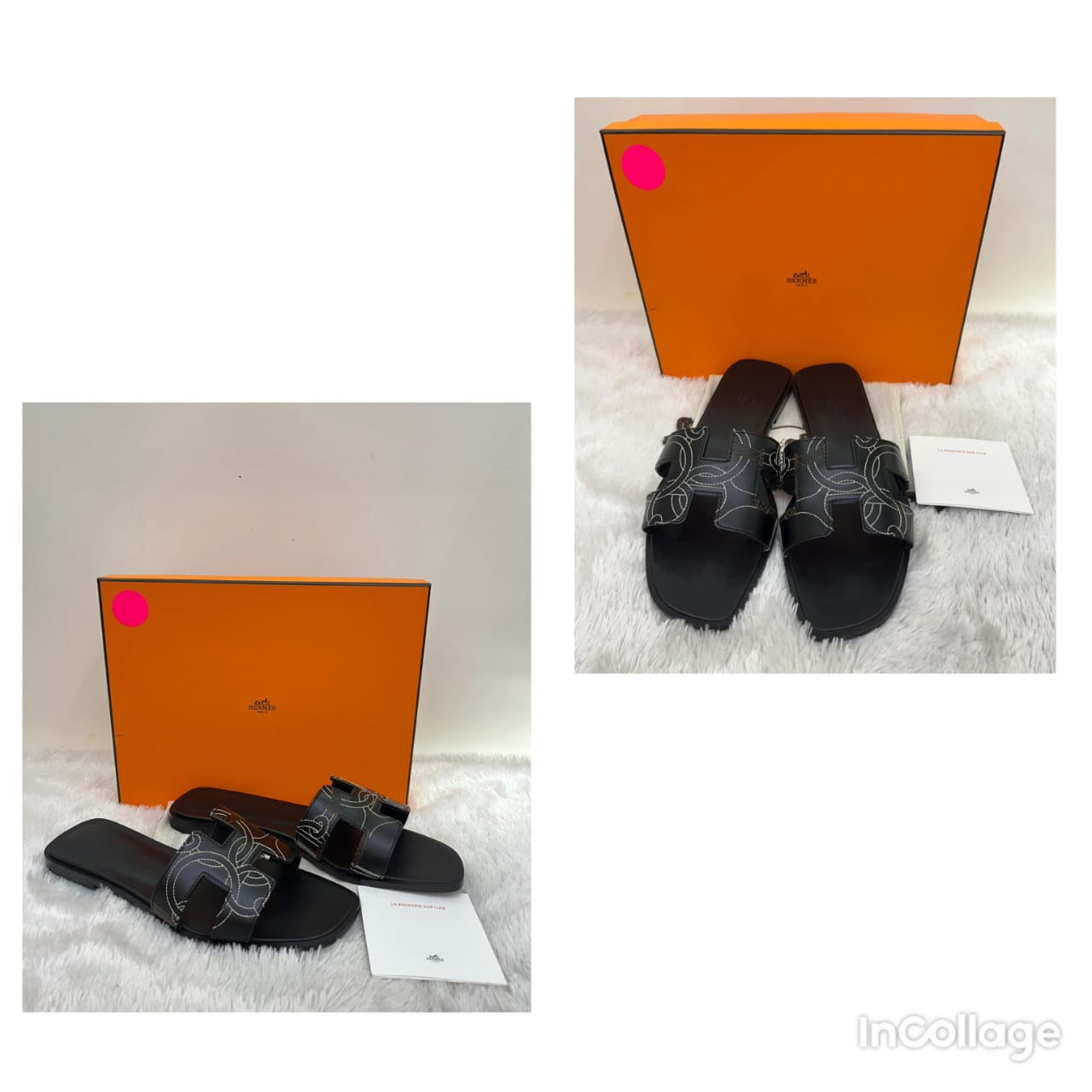 *NEW* Hermes Oran Sandals Seasonal Stitching Black White Size 38½