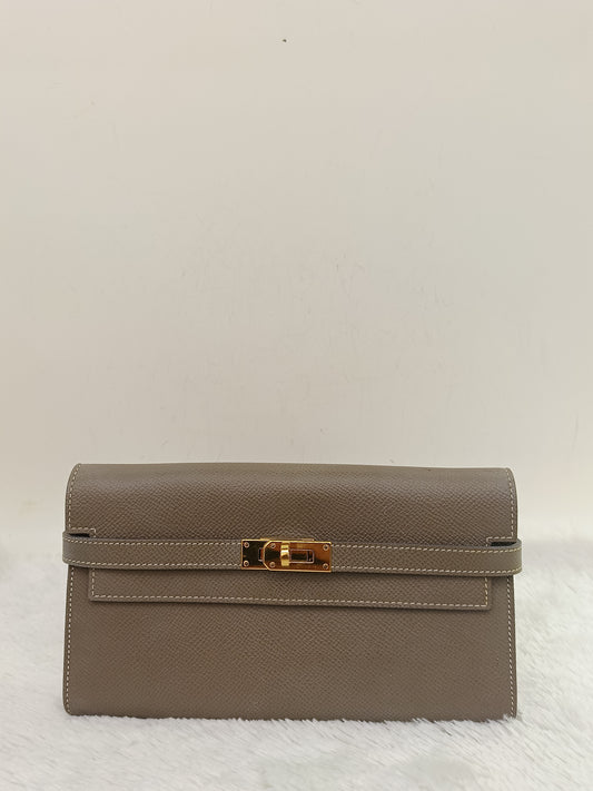 Hermes Kelly Wallet Epsom Etoupe GHW #D
