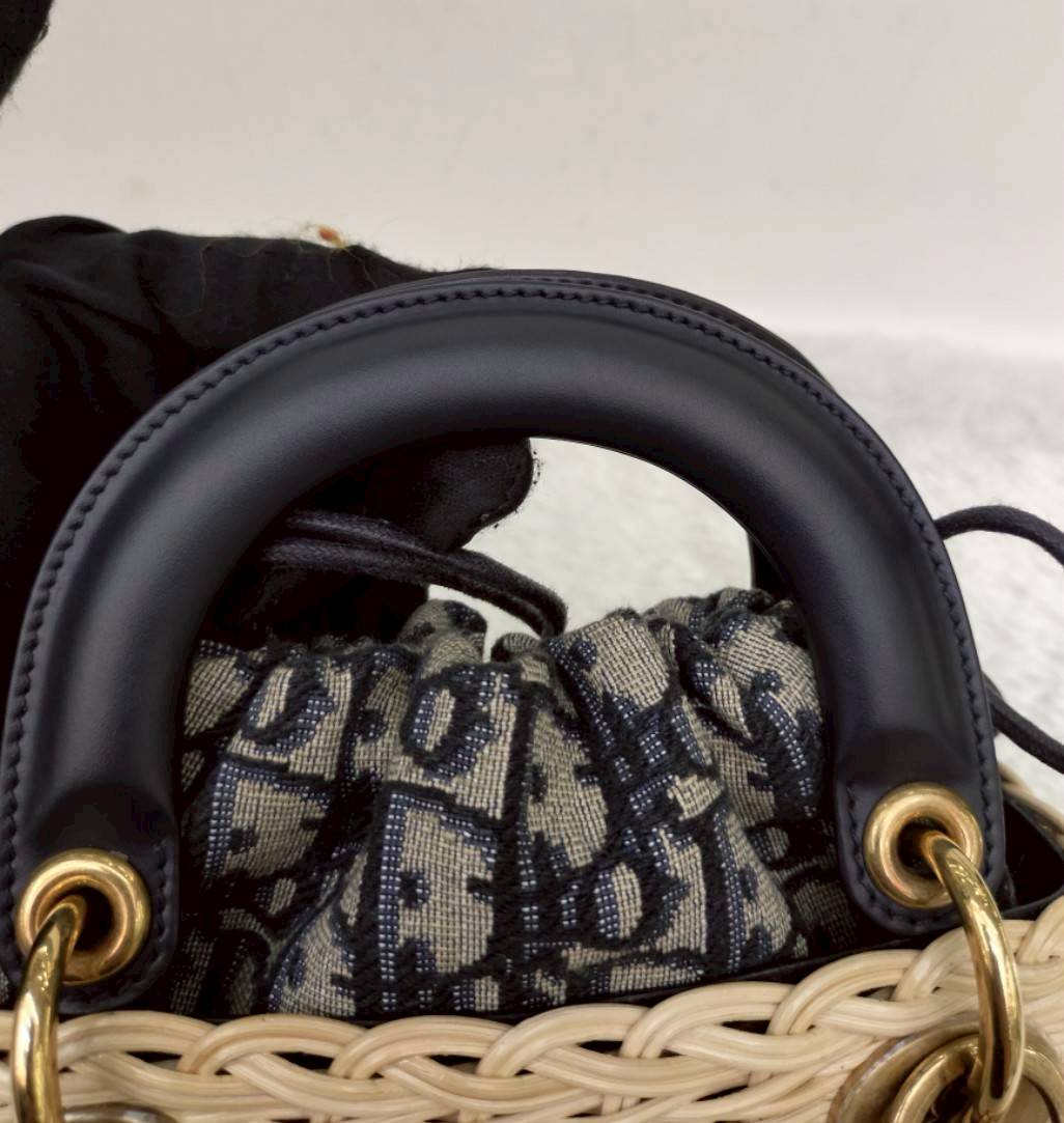 Lady Dior Mini Wicker Rattan Oblique Jacquard Blue Natural GHW 2022