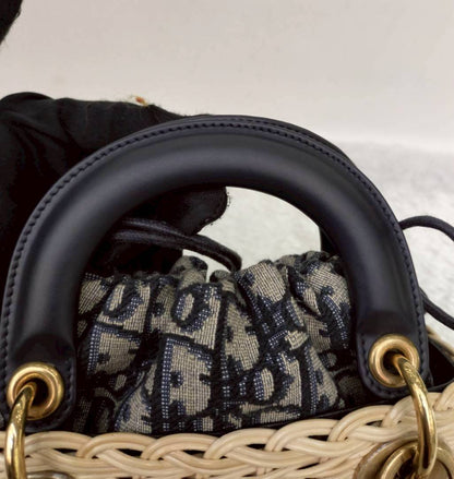 Lady Dior Mini Wicker Rattan Oblique Jacquard Blue Natural GHW 2022