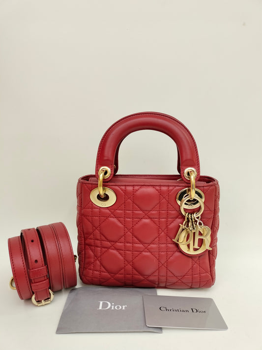 Lady Dior Mini Lamb Red GHW 2017