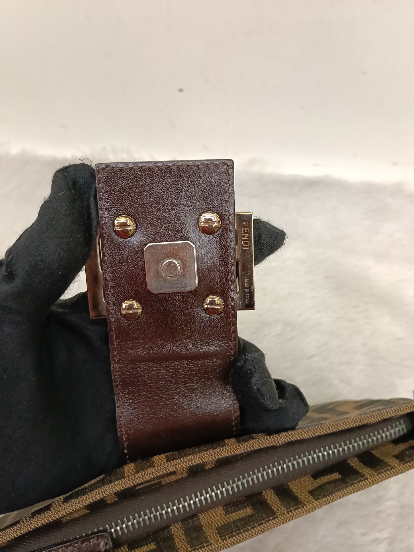 Fendi Pochette Flap Tobacco Zucca Canvas Brown SHW