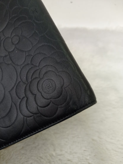 Chanel Timeless Long Flap Wallet Embossed Camellia Black SHW #14