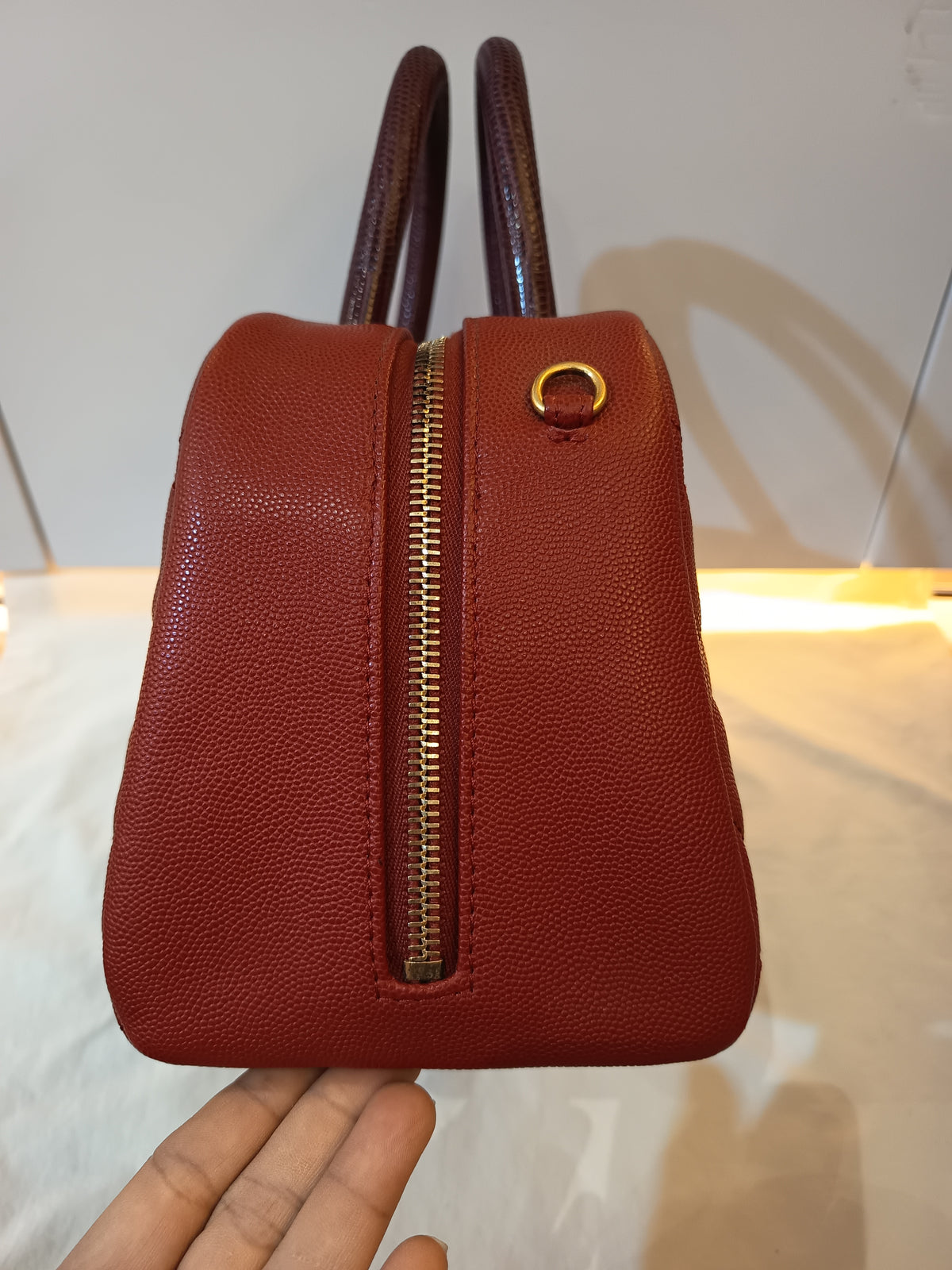 Chanel Bowling Top Handle Lizard Medium Caviar Red GHW #24