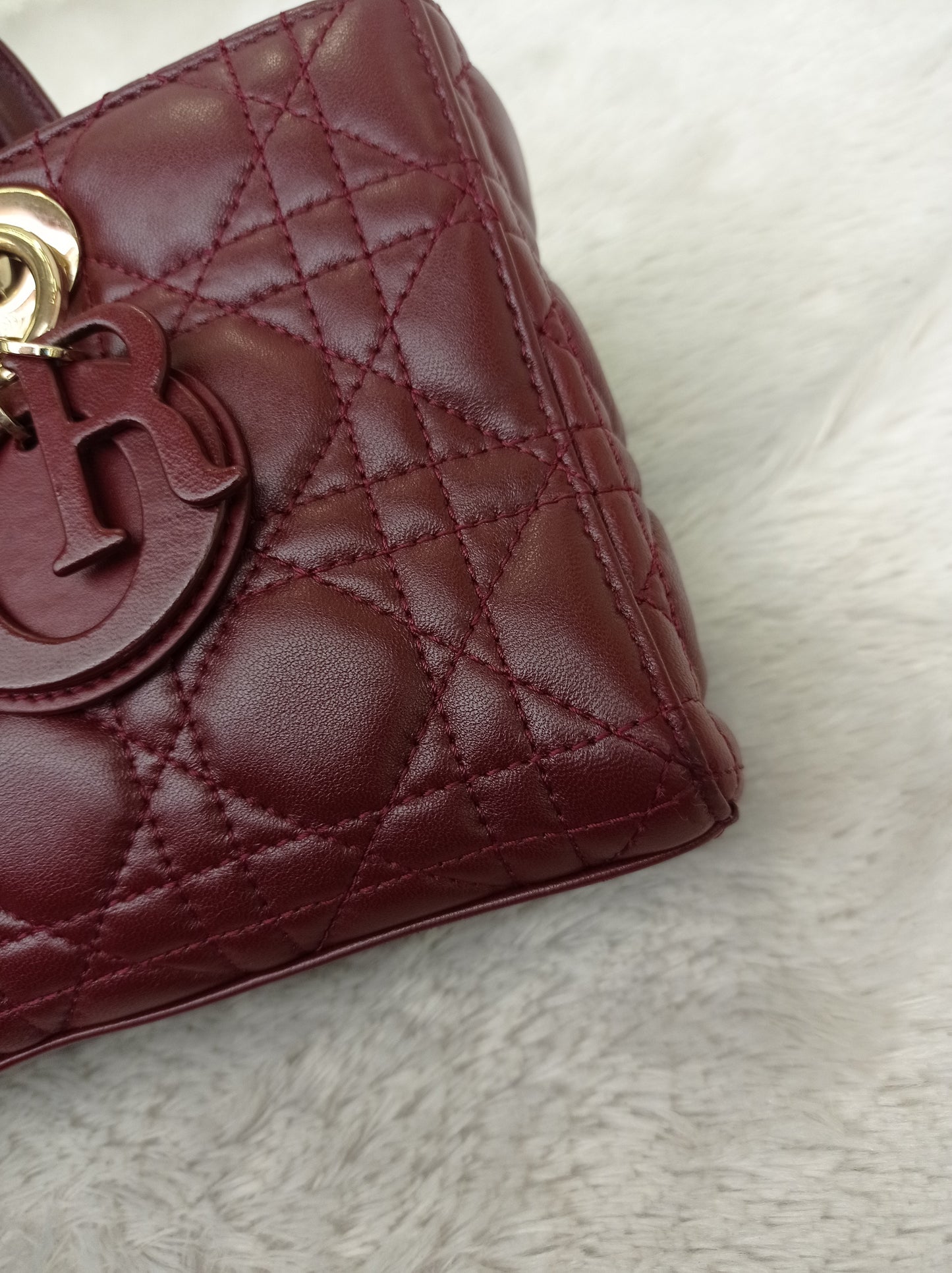 Dior Lady D'Joy Medium Lamb Burgundy GHW 2016