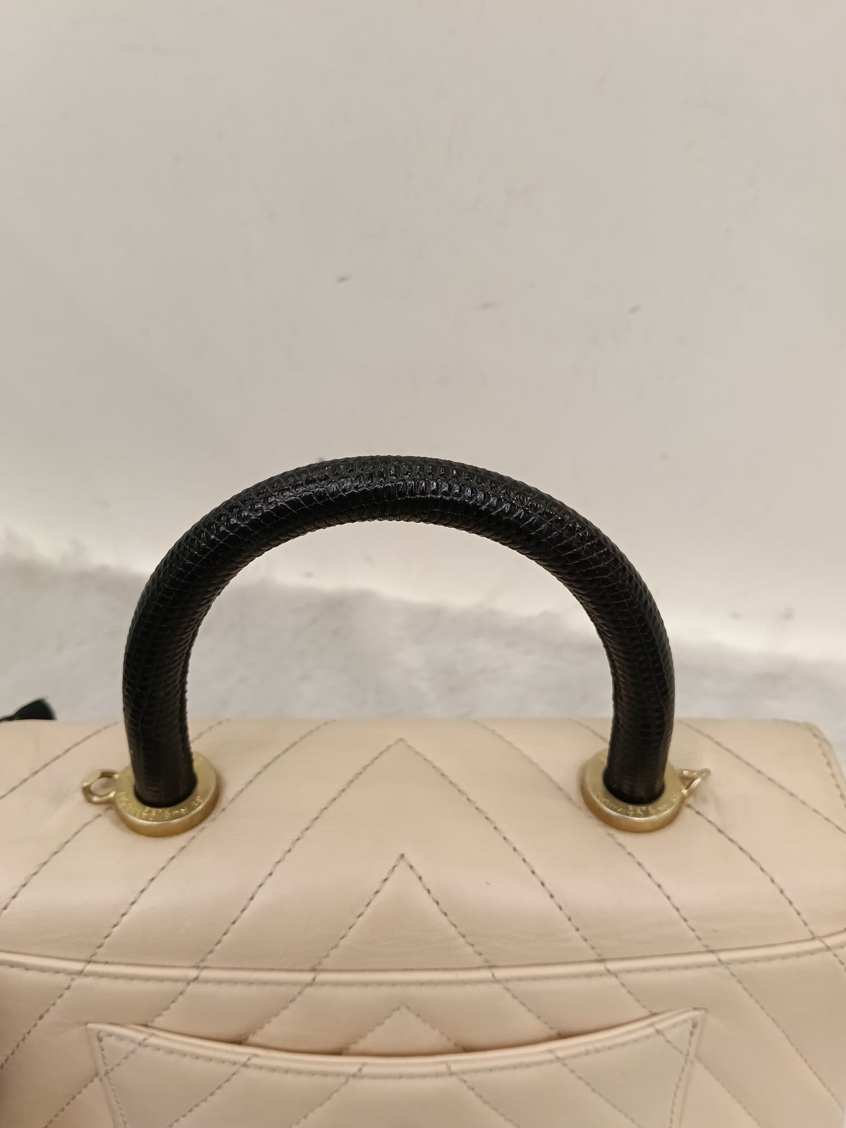 Chanel Coco Handle Small Chevron Calfskin Beige Handle Lizard GHW #25