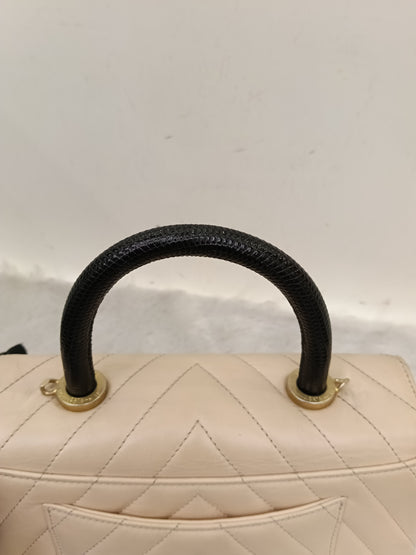 Chanel Coco Handle Small Chevron Calfskin Beige Handle Lizard GHW #25