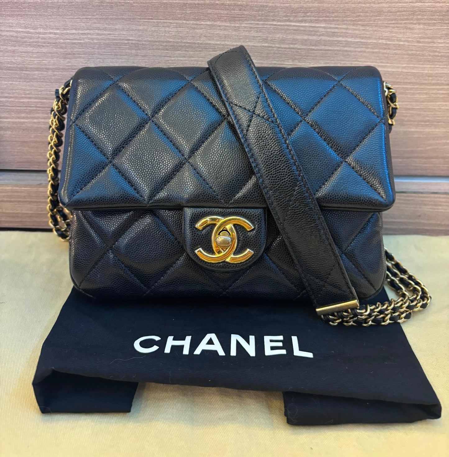 Chanel Mini Rectangular Triple Chain Caviar Black GHW (CHIP)