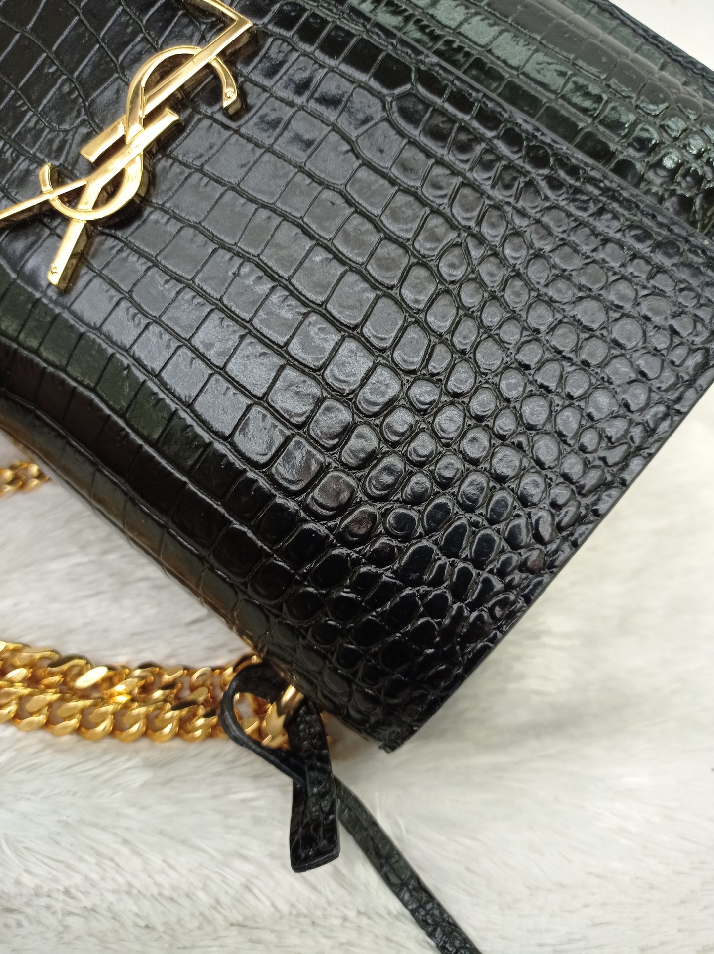 YsL Sunset Medium Croco Black GHW 2022