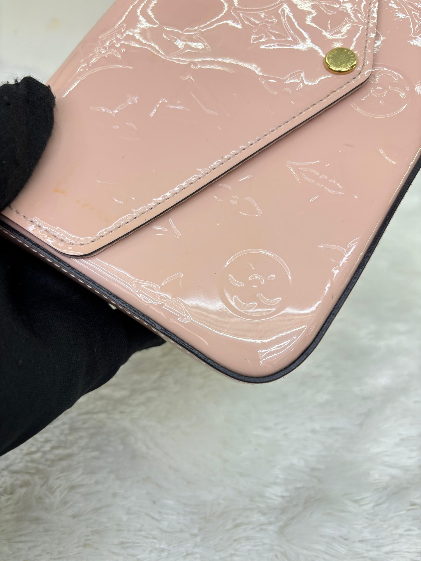 LV Felicie Monogram Vernis Rose Ballerine