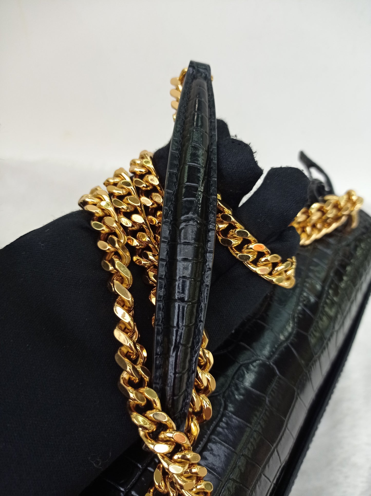 YsL Sunset Medium Croco Black GHW 2022