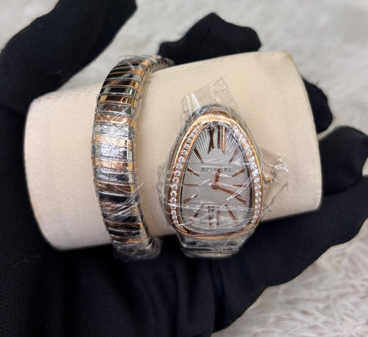 *NEW* Bvlgari Serpenti Tubogas Watch 35 mm 750/900 Gold and Steel Silver Dial Diamond 2025