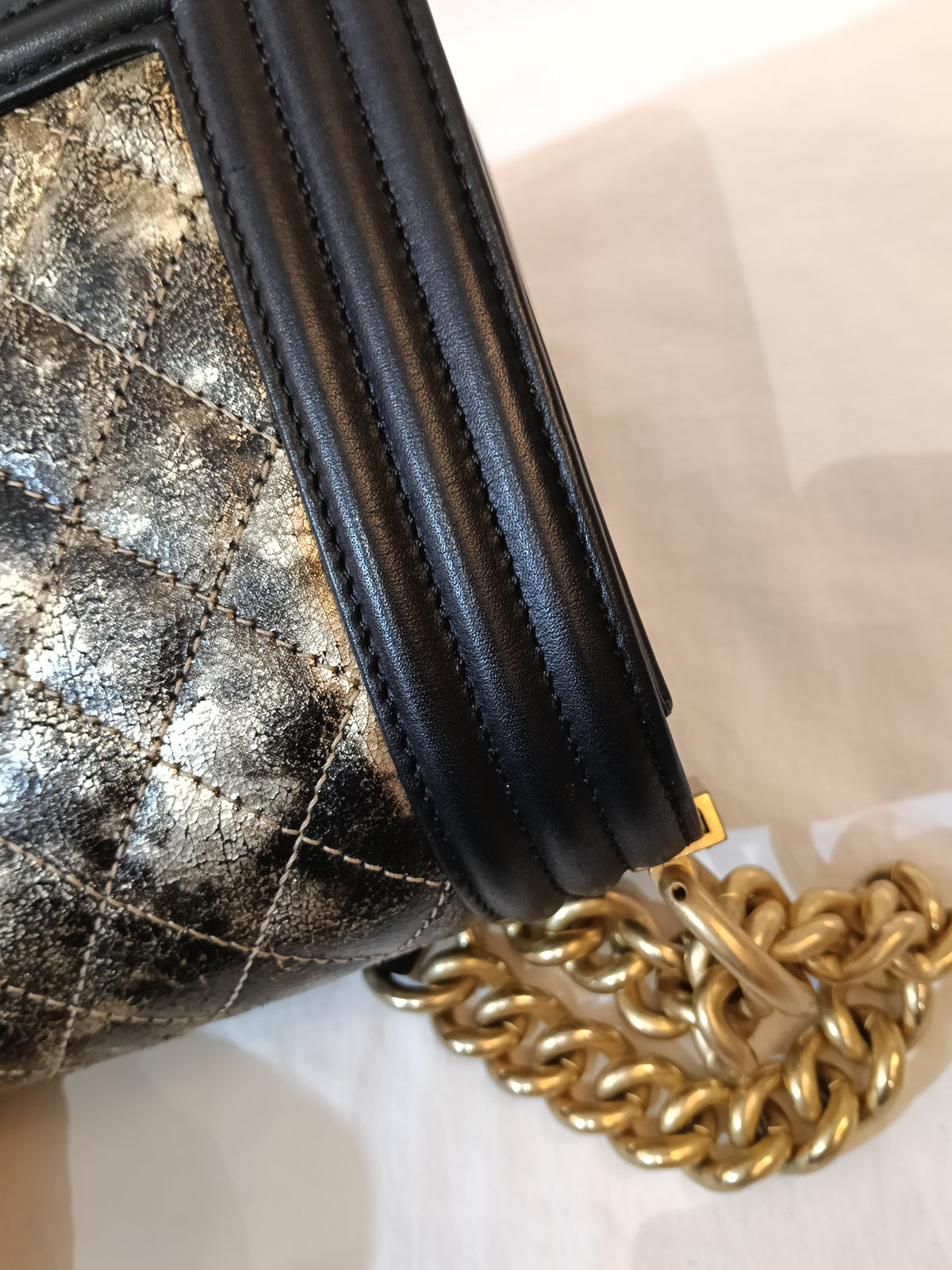 Chanel Boy 25 Crumpled Goatskin Black Gold GHW #26