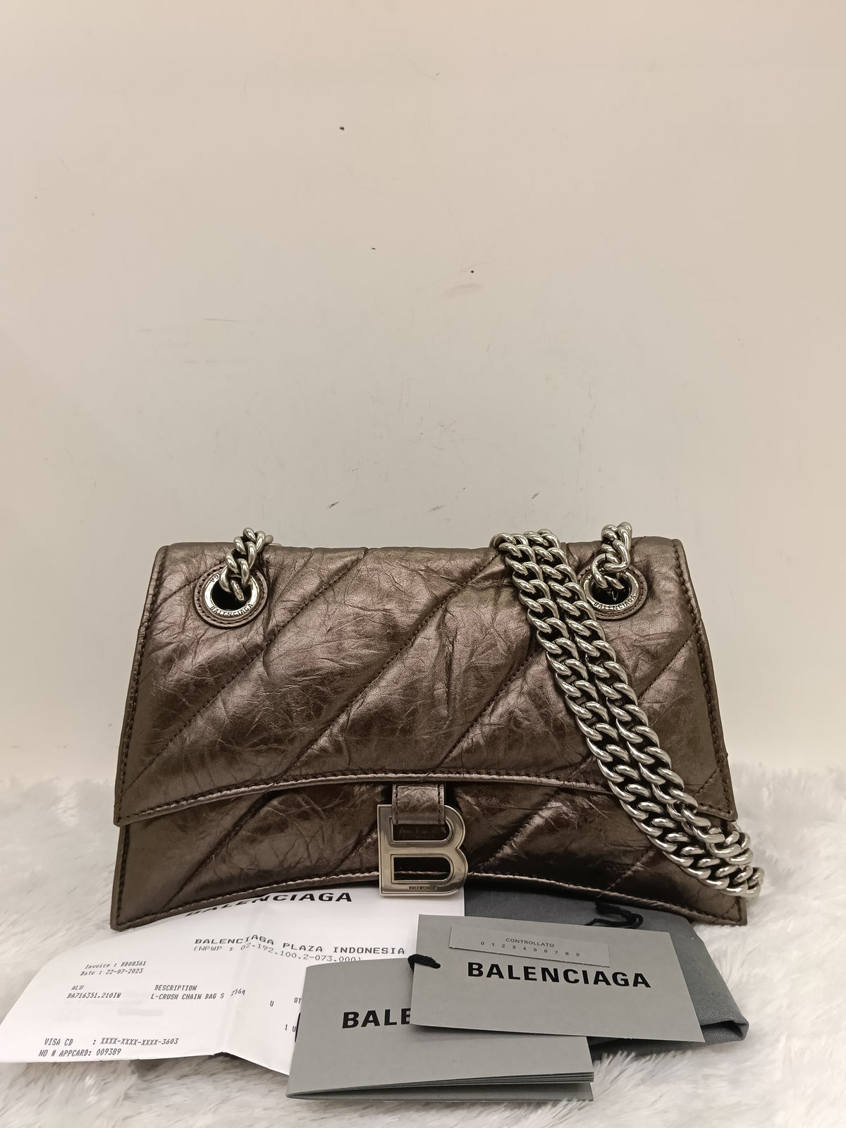 Balenciaga Small Crush Chain Padded Crinkled Dark Bronze SHW 2023