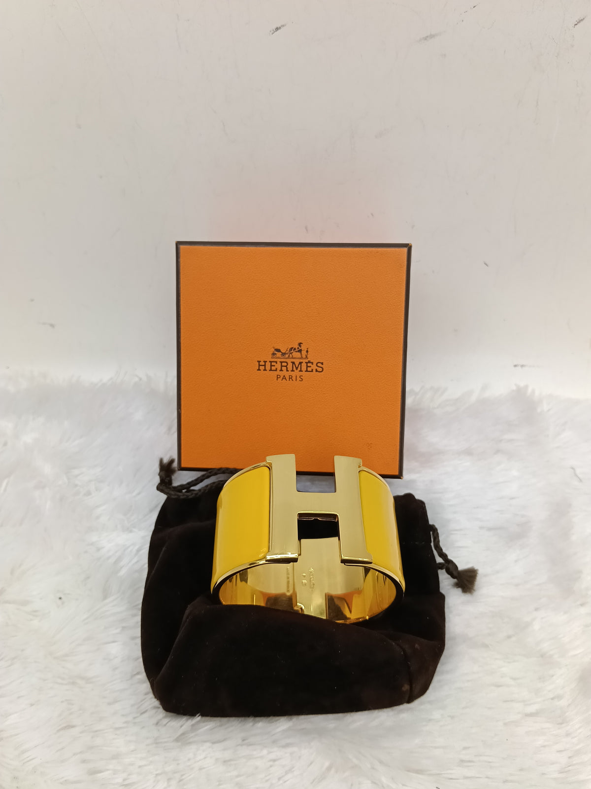 *NEW* Hermes Clic Clac XL Enamel Yellow GHW