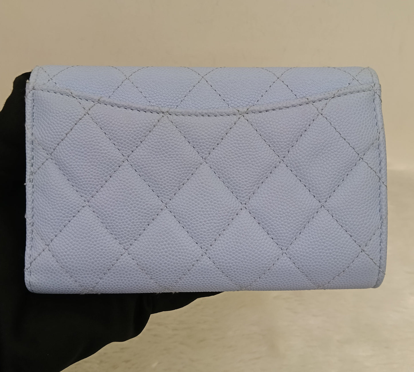 Chanel Trifold Wallet Caviar Light Blue LGHW (CHIP)