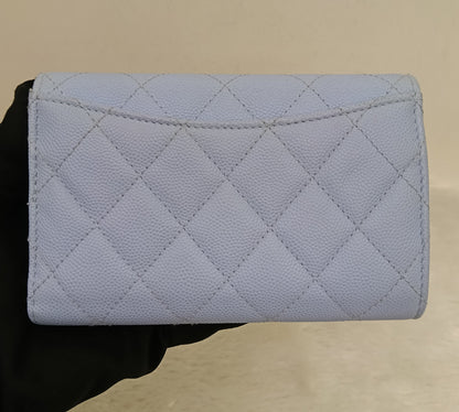 Chanel Trifold Wallet Caviar Light Blue LGHW (CHIP)