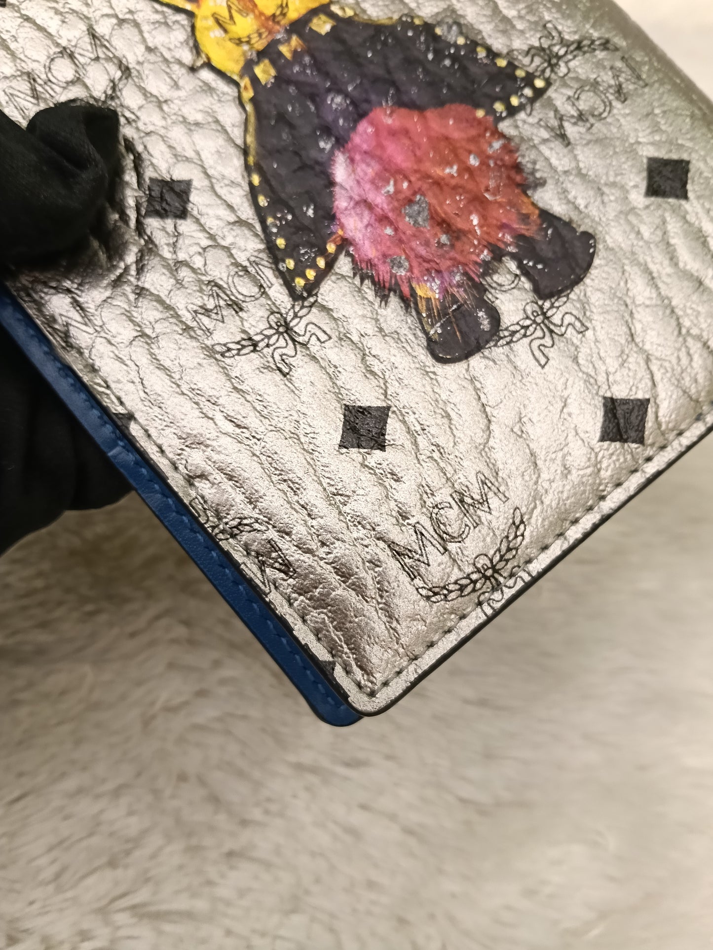 MCM Pasport Holder Rabbit Visetos Silver Blue