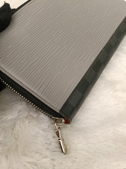 LV Zippy Wallet Long Organizer NM Epi Graphite Blue Gray