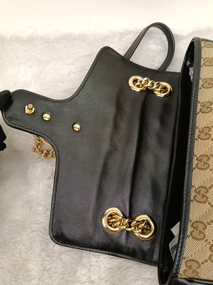 Gucci Marmont Small Canvas Beige Black GHW
