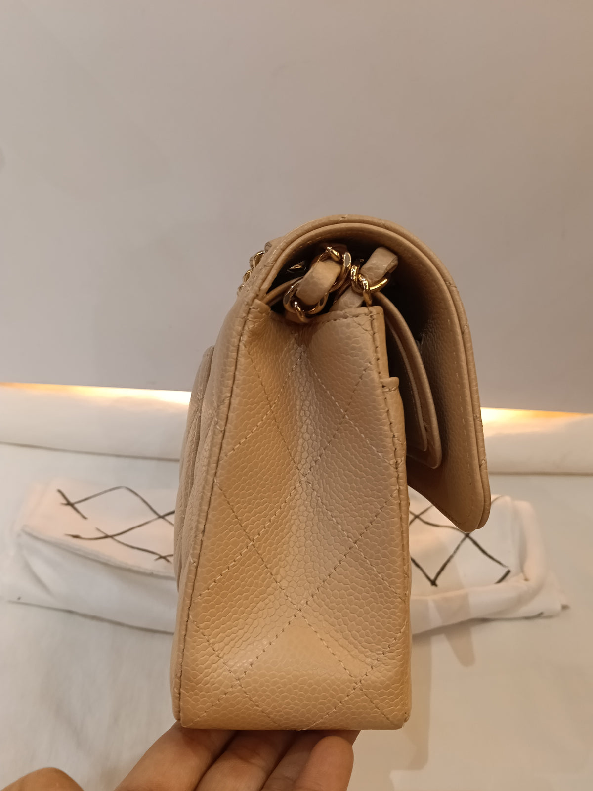 Chanel Small Caviar Beige GHW DF (CHIP)