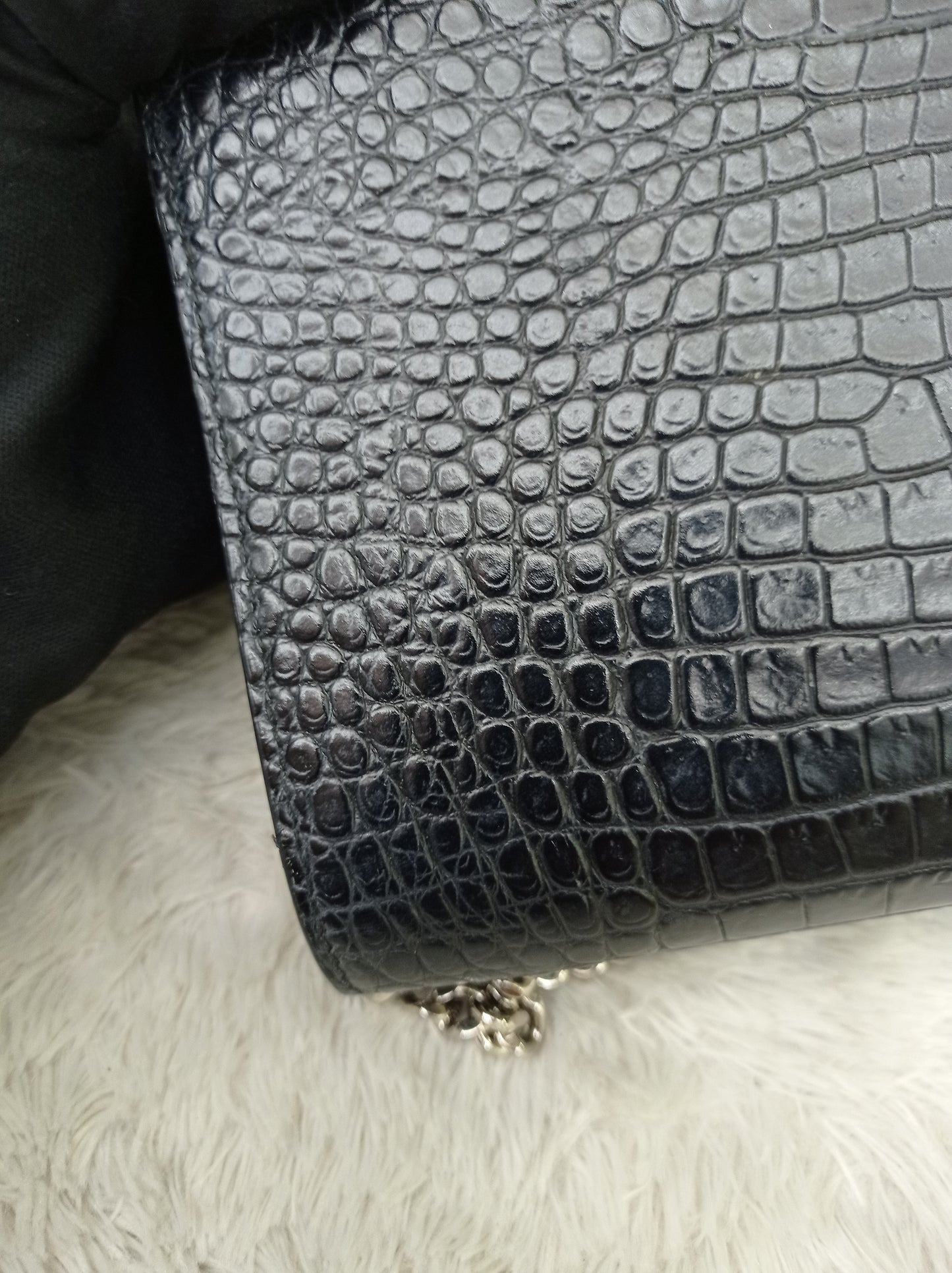 YsL Kate Tassel Medium Croco Embossed Black SHW 2018