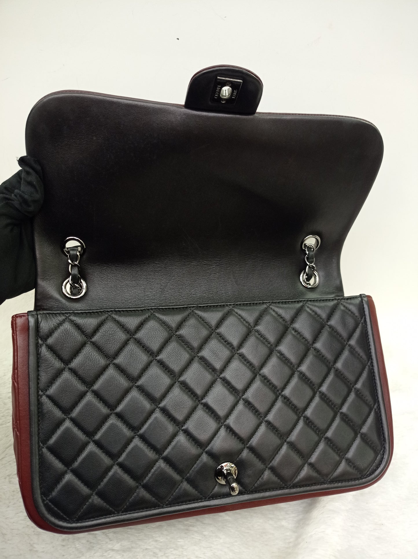 Chanel Twist Flap Large Lamb Black Burgundy SHW #18