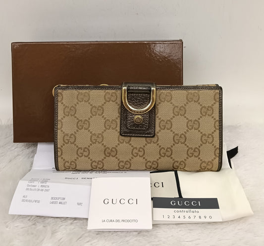 Gucci Wallet Continental D-Ring Canvas Beige Silver GHW 2007