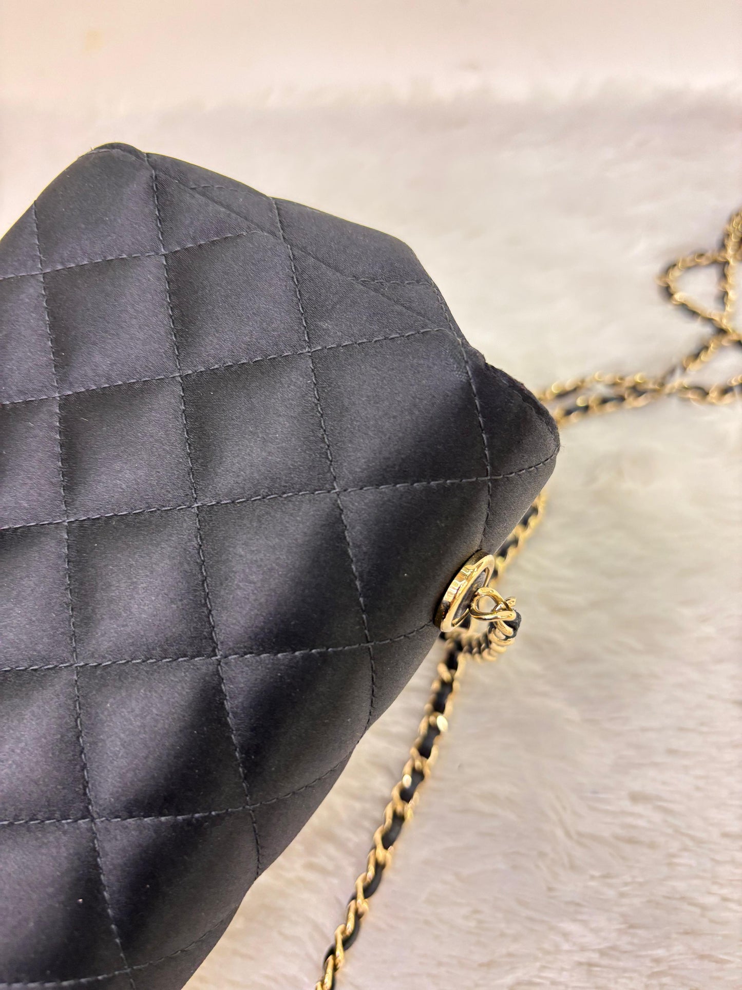 Chanel Mini Flap Satin Camellia Black GHW #21