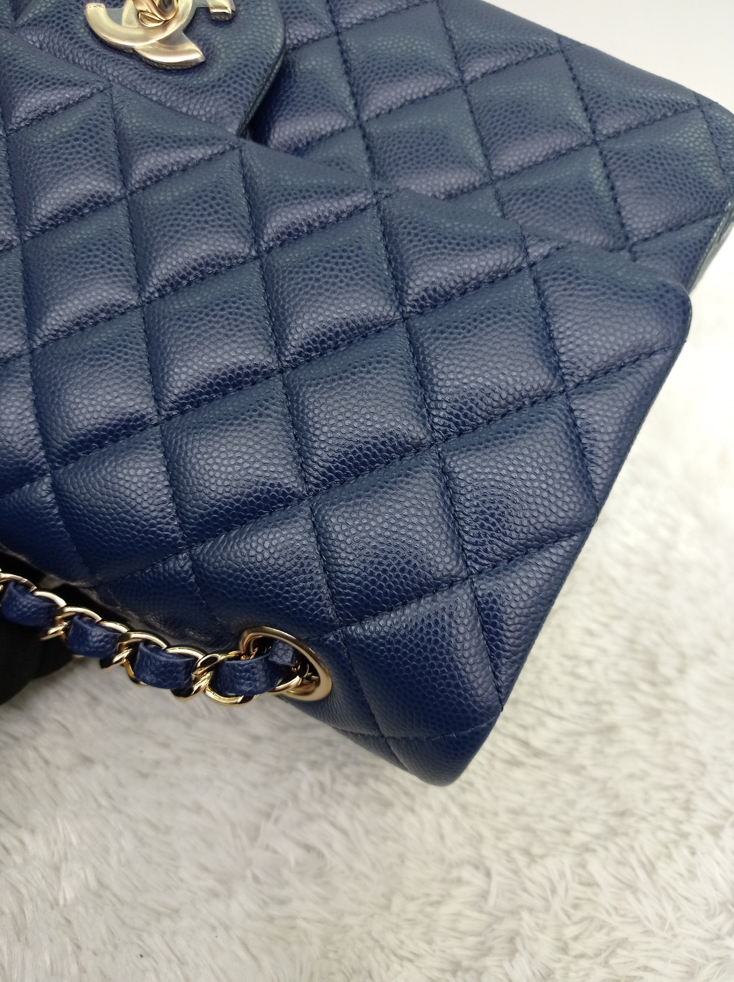Chanel Medium Caviar Dark Blue GHW DF #24