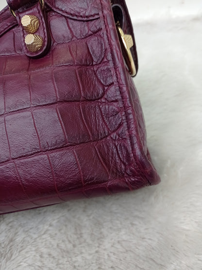 Balenciaga Mini City Giant Croco Burgundy GHW 2016