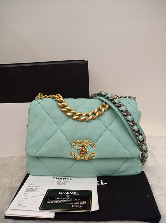 Chanel C19 Small Goatskin Tiffany Blue GHW #29