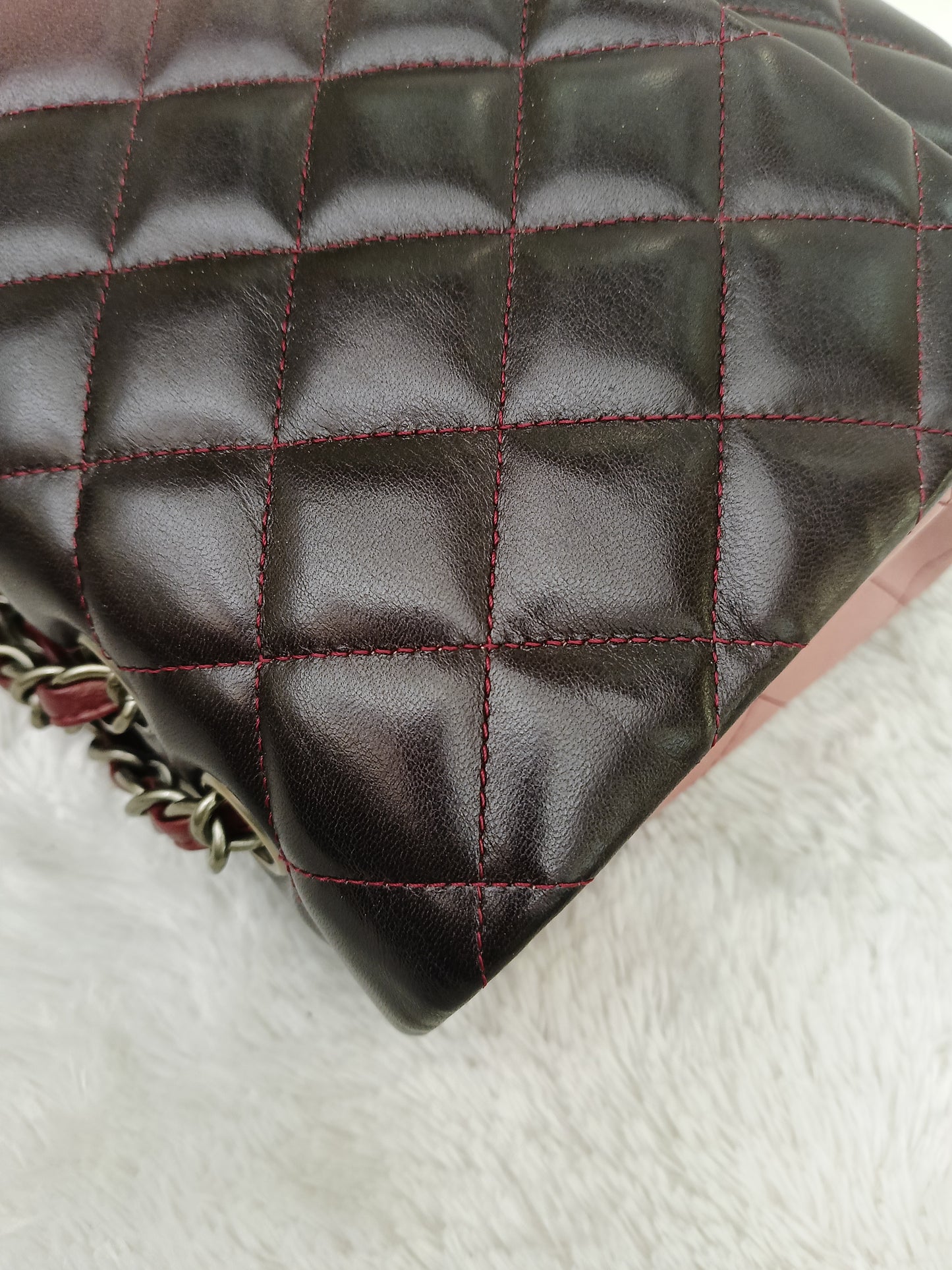 Chanel Jumbo Lamb Bordeaux Dark Red Ombre Pink RGHW SF #13