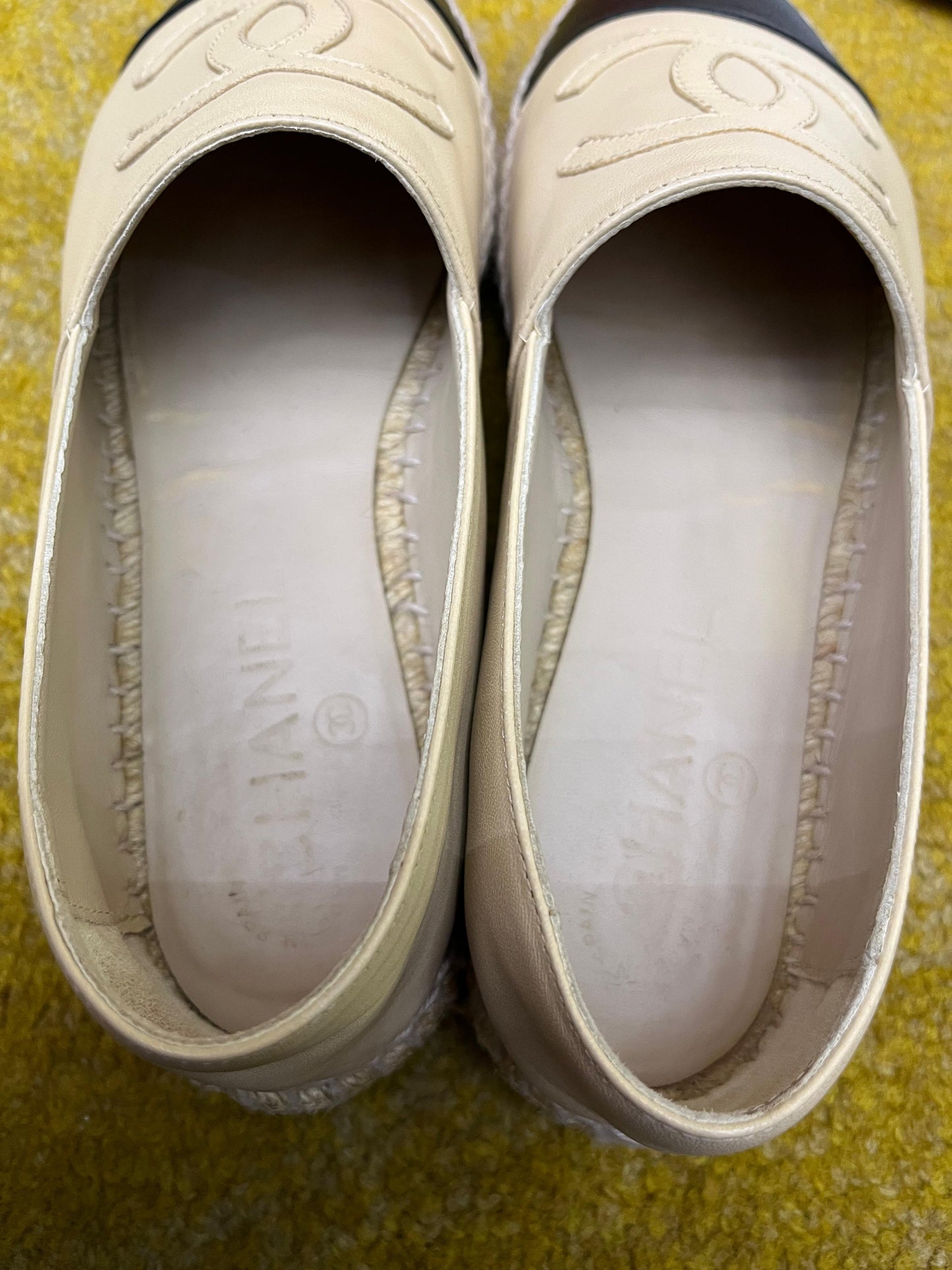Chanel Espadrilles Leather Beige Black Size 36