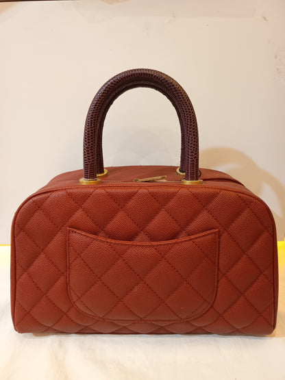 Chanel Bowling Top Handle Lizard Medium Caviar Red GHW #24
