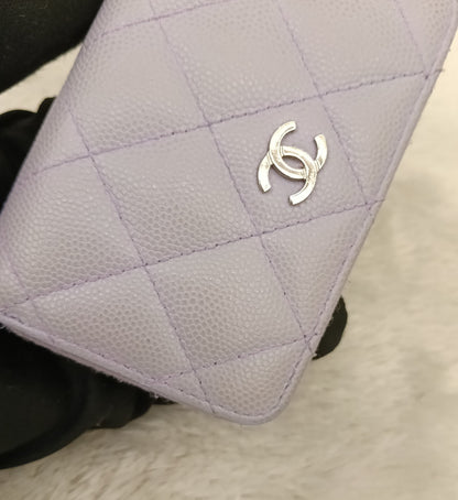 Chanel Zip Around Coin Wallet Purse Caviar Light Purple SHW #31