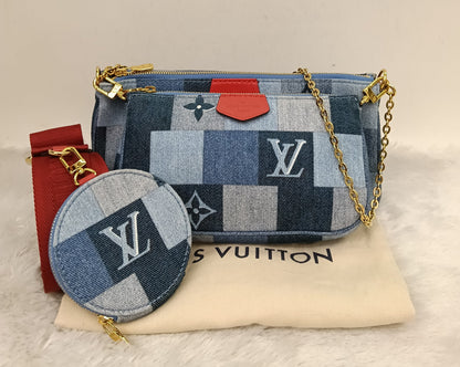 LV Multi Pochette Accessories Monogram Denim Blue Rouge 2019