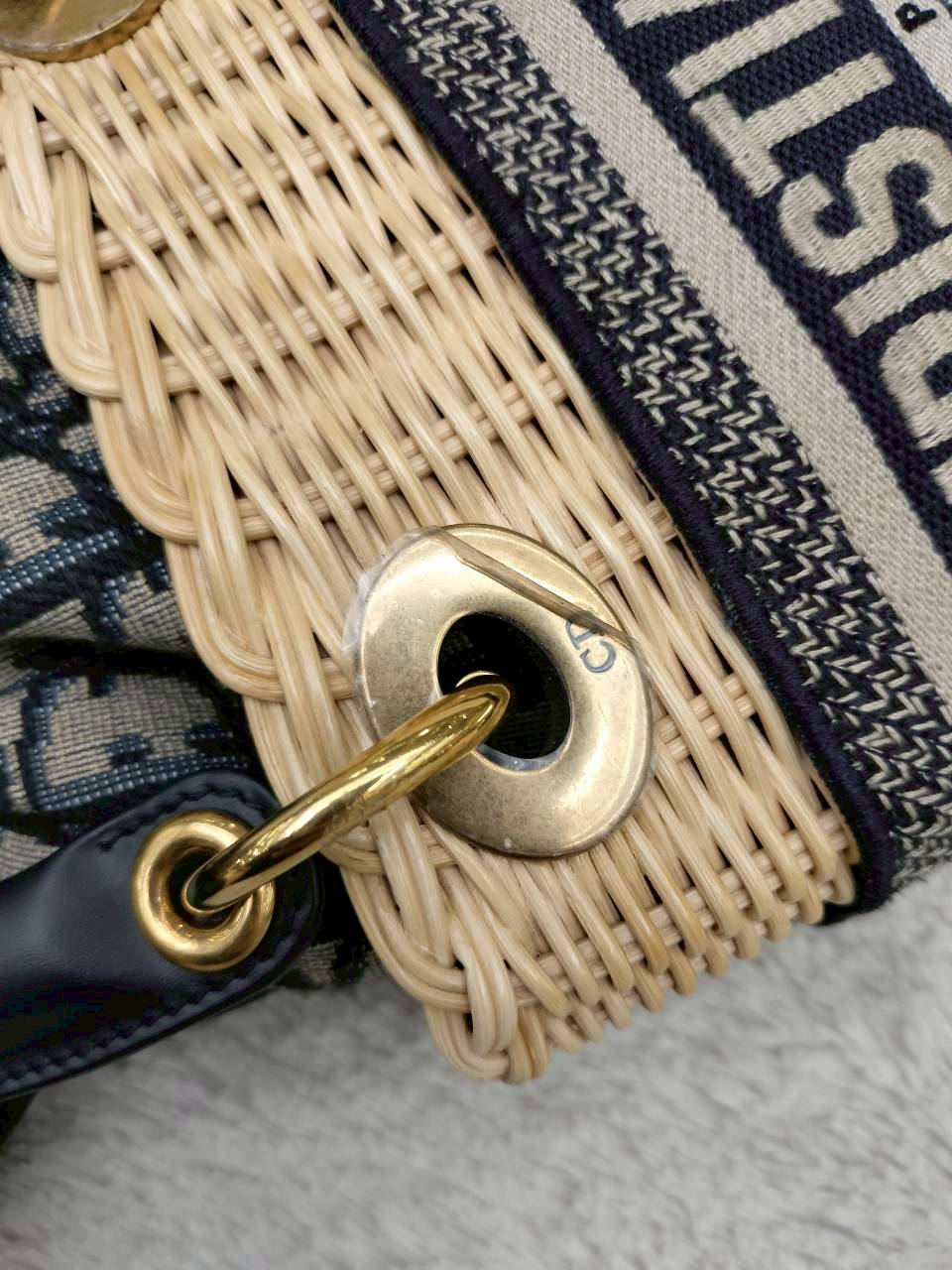 Lady Dior Mini Wicker Rattan Oblique Jacquard Blue Natural GHW 2022