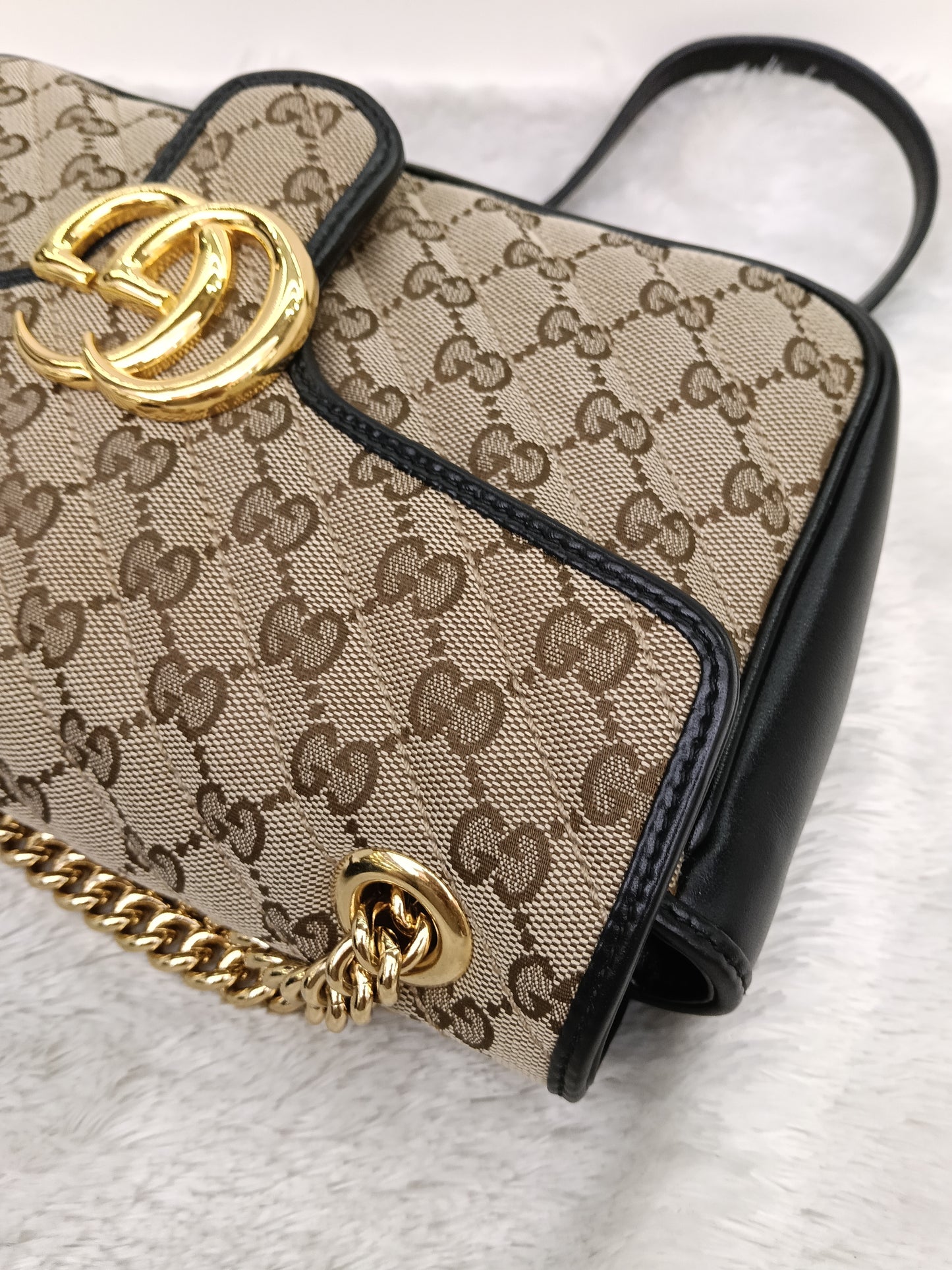 Gucci Marmont Small Canvas Beige Black GHW