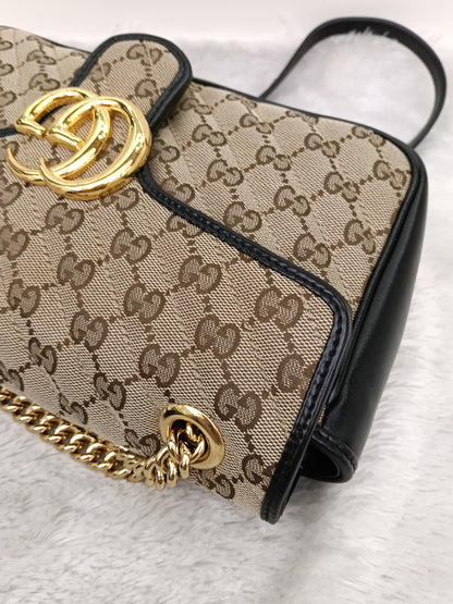 Gucci Marmont Small Canvas Beige Black GHW