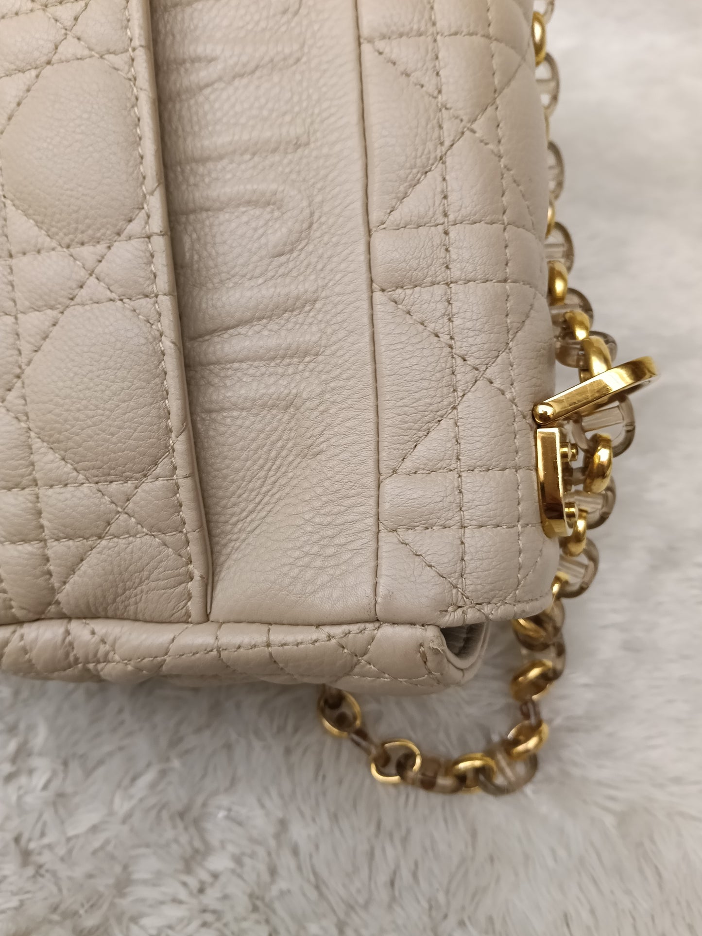 Dior Caro Medium Cannage Powder Beige Enamel Chain GHW 2023