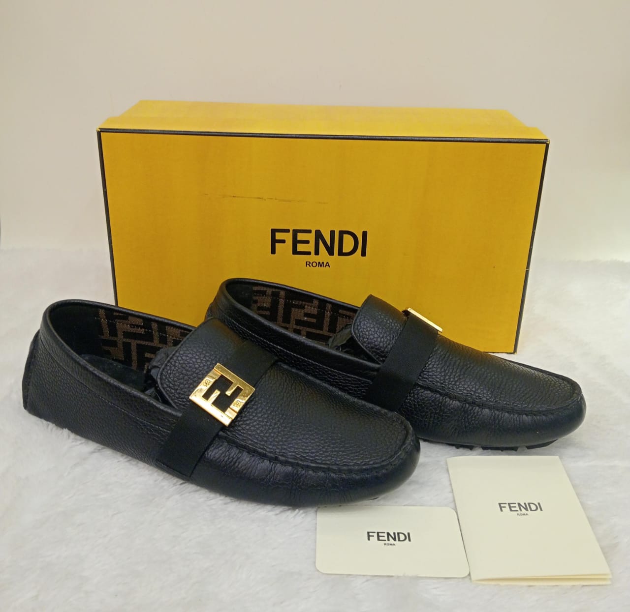 Fendi Loafers FF Metal Buckle Black Size 8
