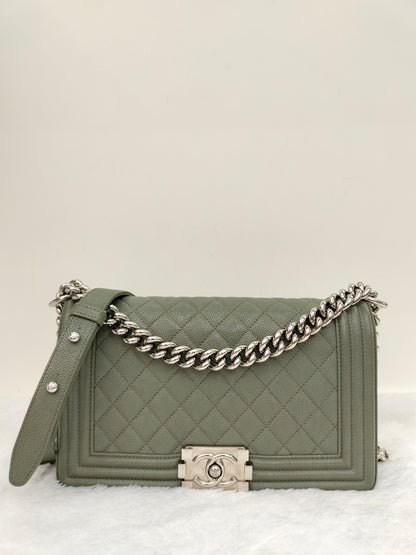 Chanel Boy 25 Caviar Green SHW #25