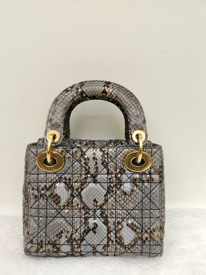 Lady Dior Mini Cannage Supple Python Gray Gold GHW 2017