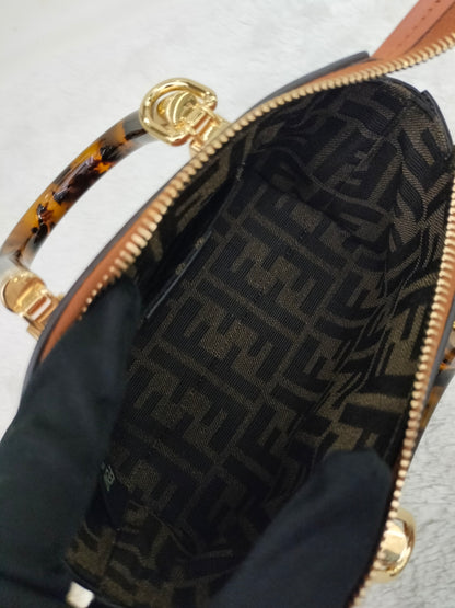 Fendi BTW Mini Embossed Logo Brown Handle Tortois GHW