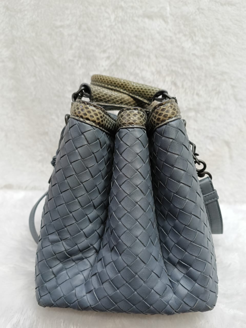 Bottega Veneta Rome Small Lizard Blue