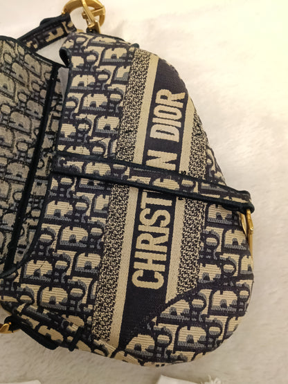 Dior Saddle Medium Oblique Embroidered Navy GHW 2020