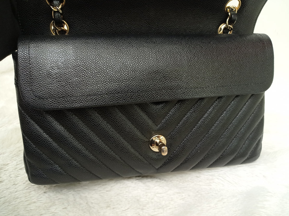 Chanel Medium Chevron Caviar Black GHW DF #30