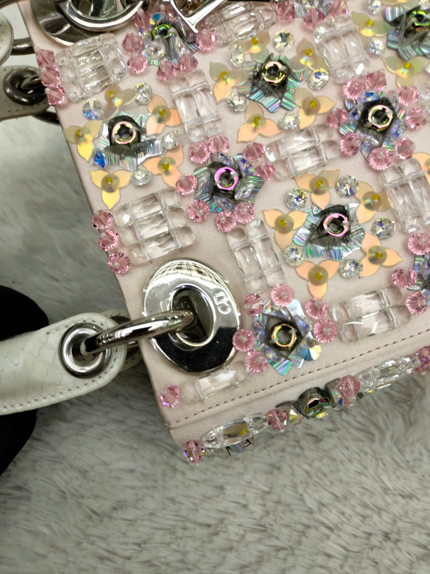 Lady Dior Mini Cannage Crystal Satin Pink Handle Python SHW 2016